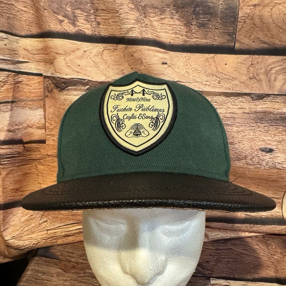 Cayler Sons Ninety Nine Problems Snapback Hat Green Black Faux Leather Cork Brim